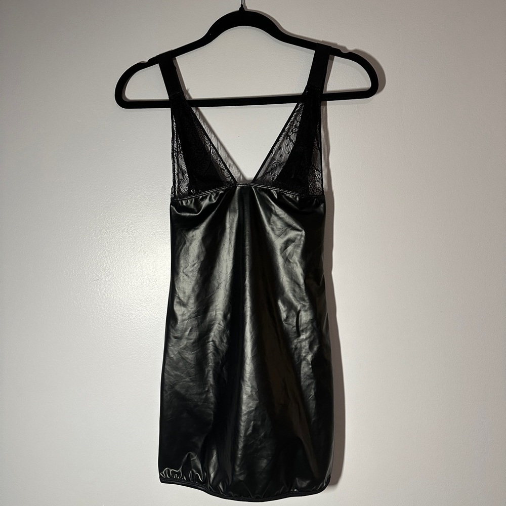 Black Lace Trim Satin Slip Dress
